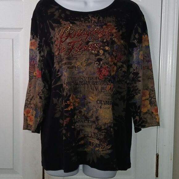 Christopher & Banks Bouquet de Fleurs floral print top Sz L EUC - Picture 1 of 8
